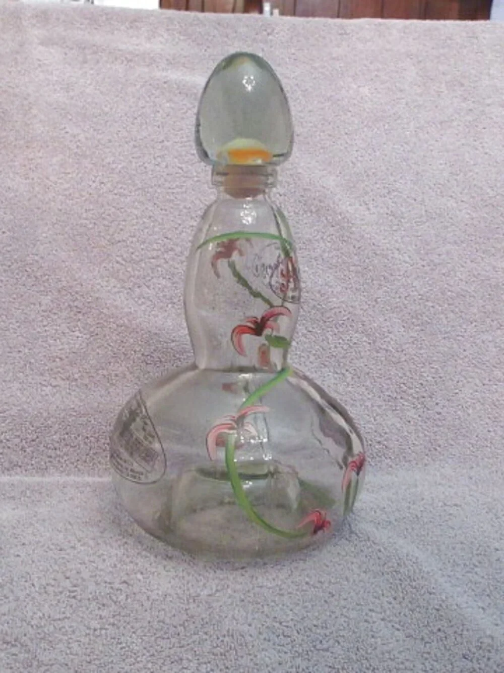Vtg Asombroso Tequila Floral Decanter Hand Painted Glass Genie Bottle Limited Ed